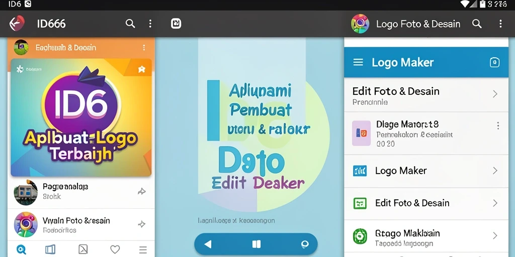 Screenshot antarmuka aplikasi <strong>ID66</strong> menunjukkan berbagai fitur Logo Maker yang menarik.