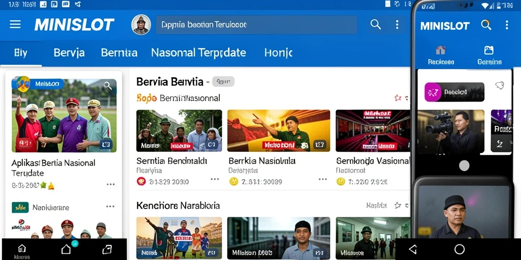 Antarmuka aplikasi MINISLOT menampilkan berita nasional terkini.